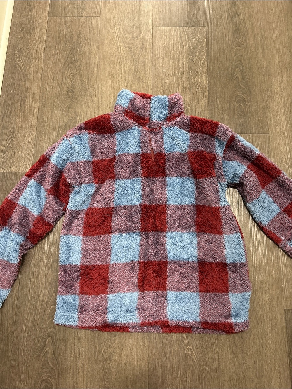 Eddie Bauer Buffalo Check Quarterzip Jacket in Red & Light Blue